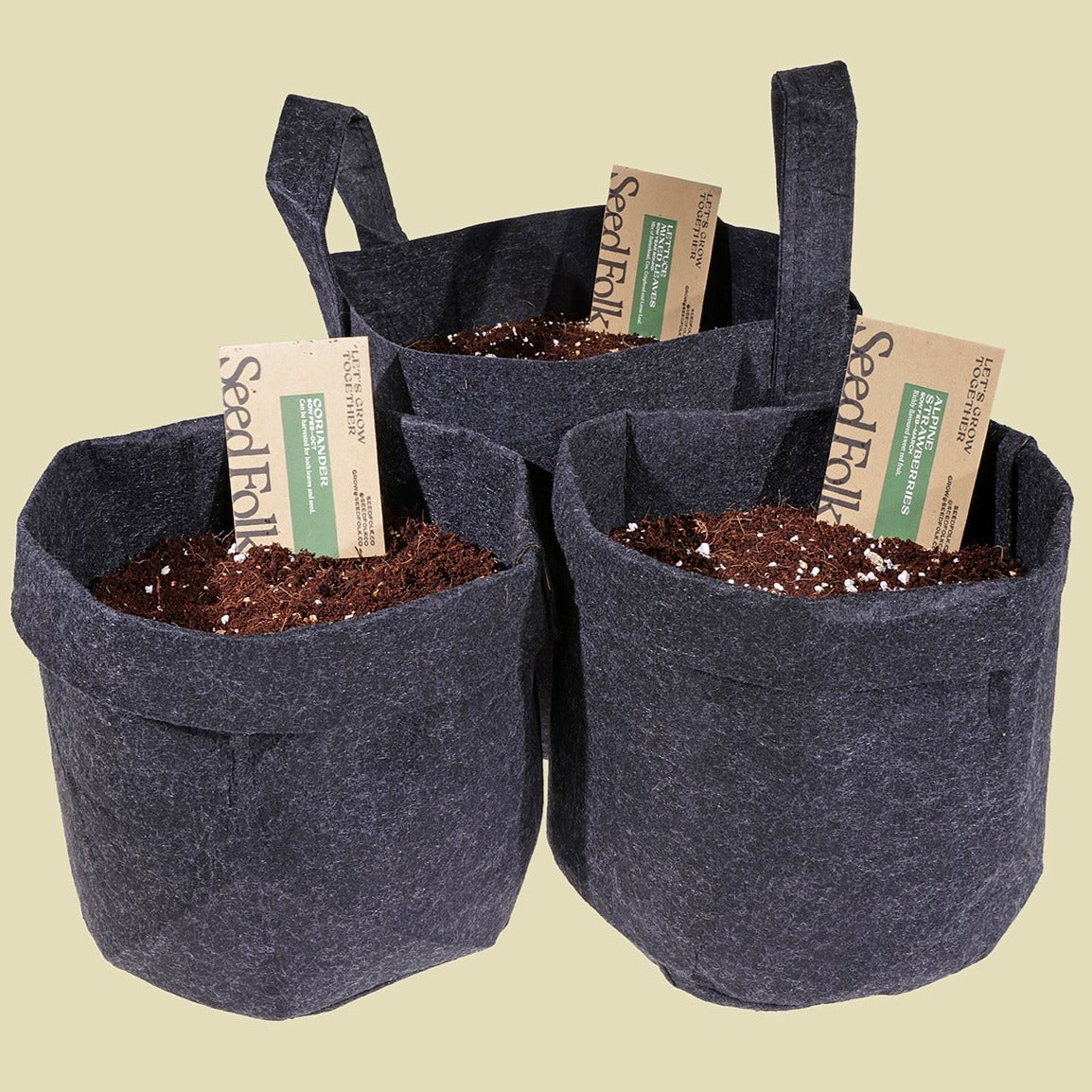 Our eco friendly fabric grow pots, a biodegradable alternative to traditional plastic pots.