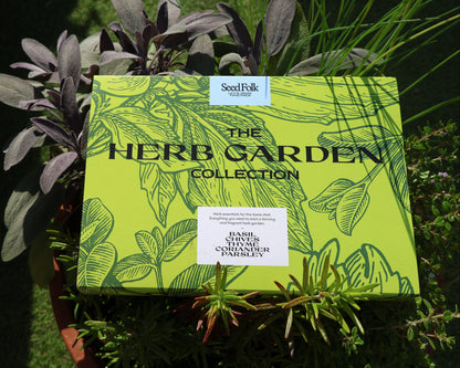 The Herb Garden Seed Collection photographed in a herb garden.