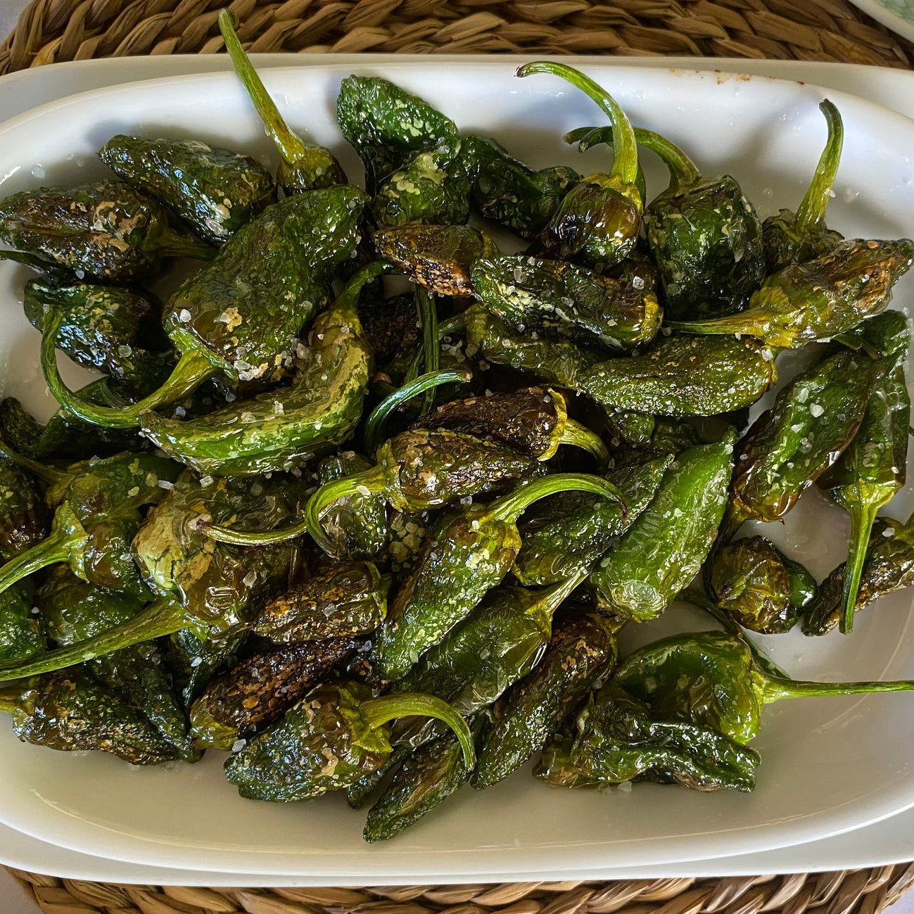 BLISTERED PADRON PEPPERS WITH SEA SALT